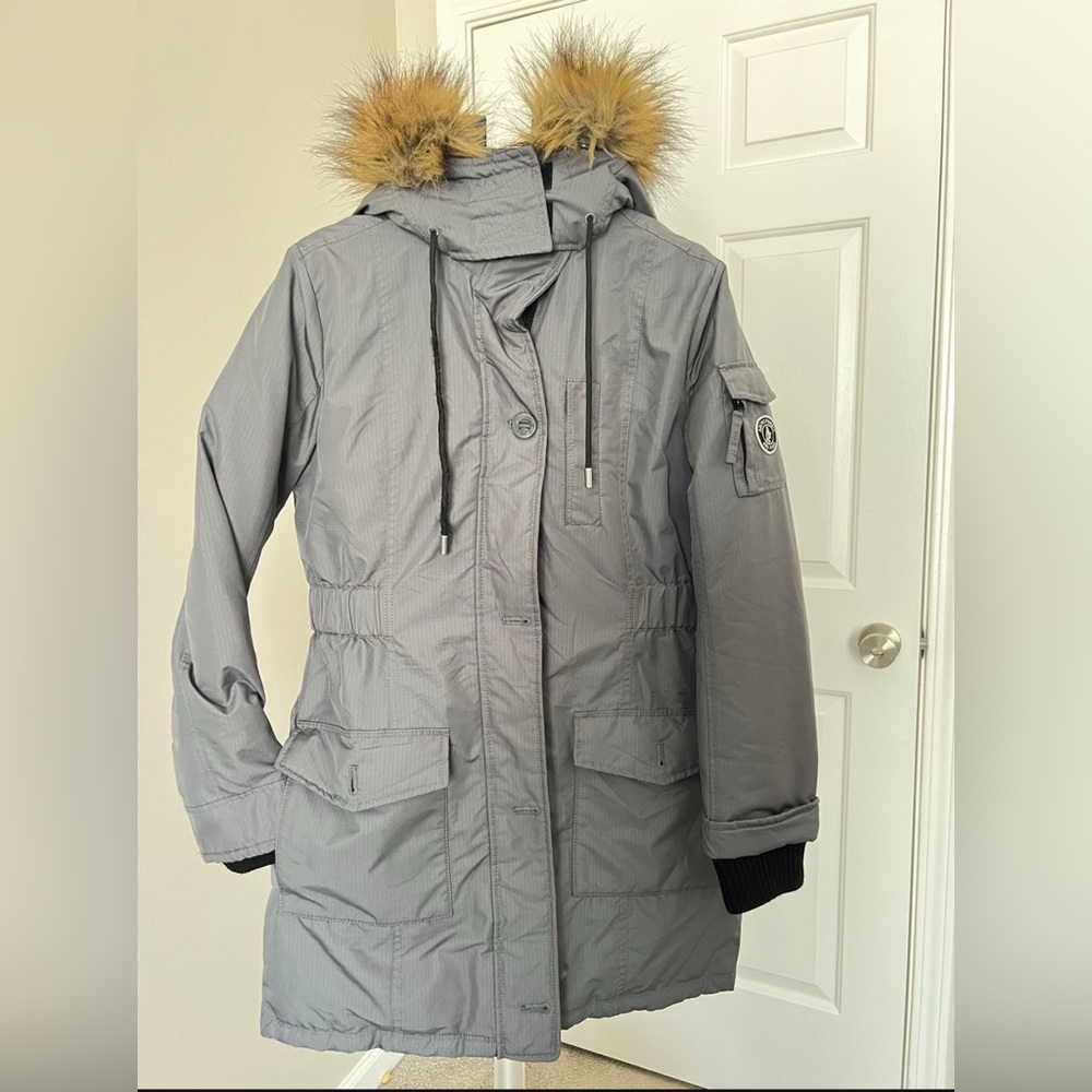 Abercrombie & Fitch Women's Silver Ski Jacket with Fur Hood